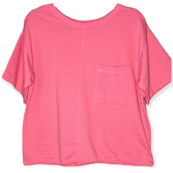 Amanda Scott| Sherbet Pink Short Boxy Knit Tee Textured Dot Short Sleeves 38/M - Picture 1 of 4